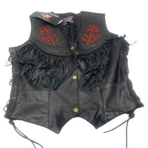 . NWT Leather Rose Motorcycle Jacket Fringe Black